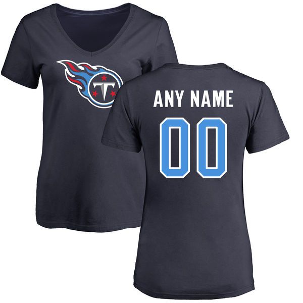 Women Tennessee Titans NFL Pro Line Navy Any Name and Number Logo Custom Slim Fit T-Shirt->nfl t-shirts->Sports Accessory